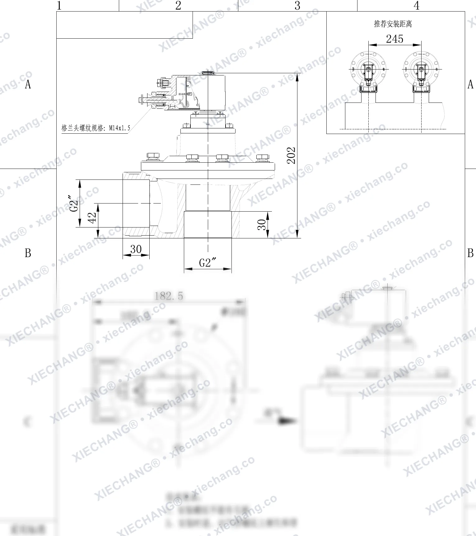 DCF-F-Z-50S-C · 2" · électrovanne à impulsions à angle droit antidéflagrante — Plan d'installation
