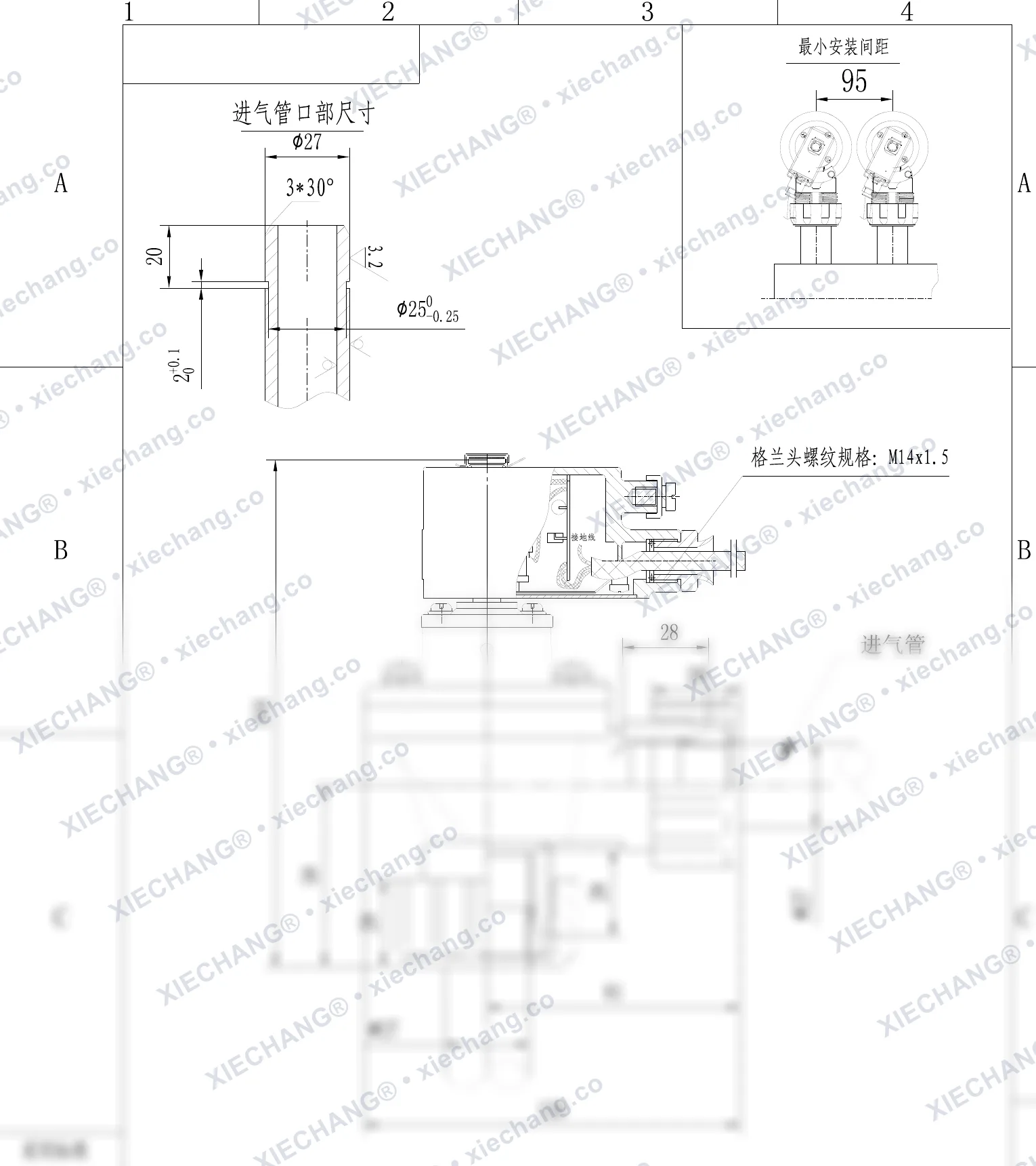 DCF-F-ZM-20-C · 3/4" · électrovanne à impulsions à filetage mâle antidéflagrante — Plan d'installation