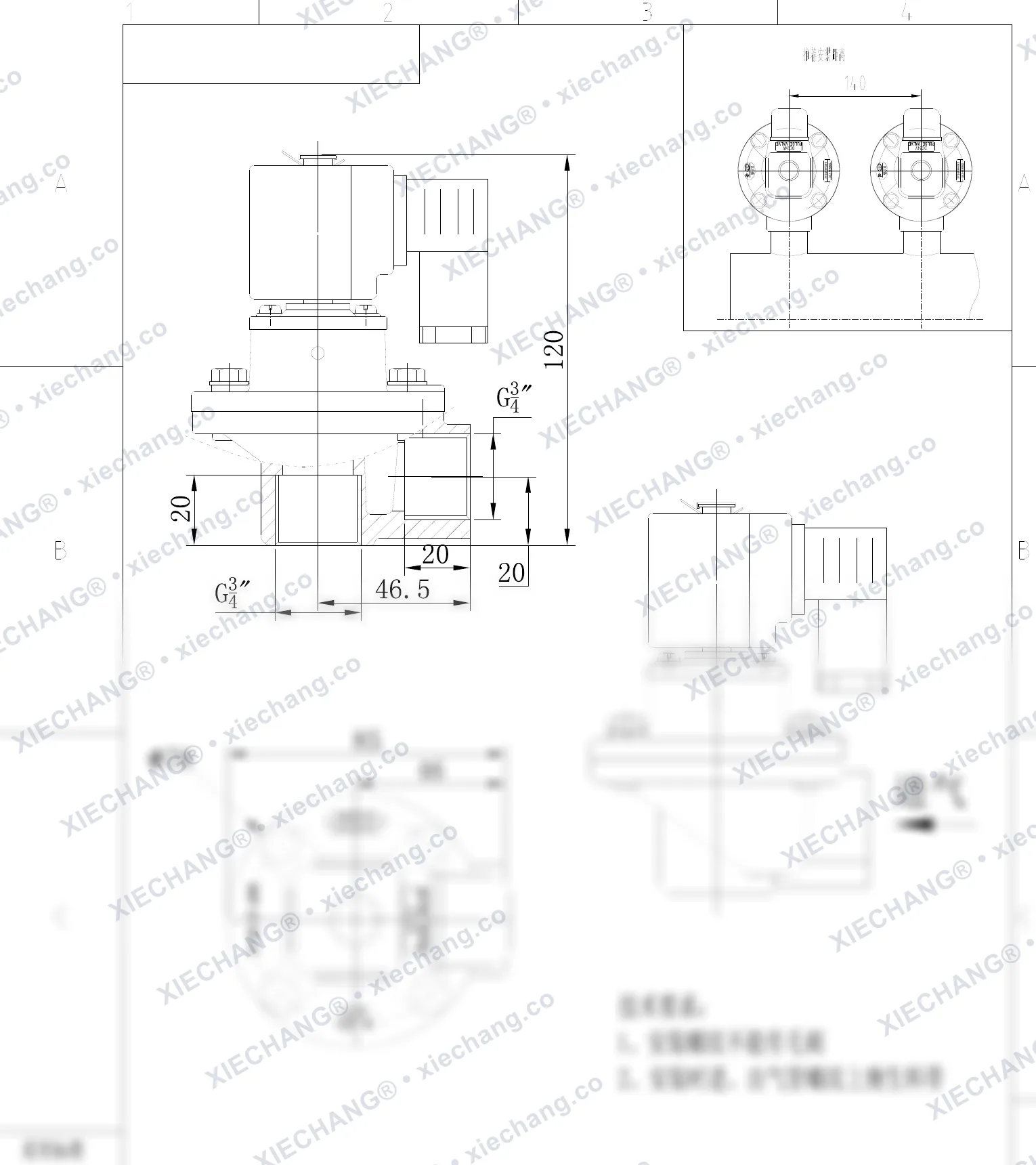 DCF-Z-20-C(304) · 3/4" · électrovanne à impulsions à angle droit — Plan d'installation