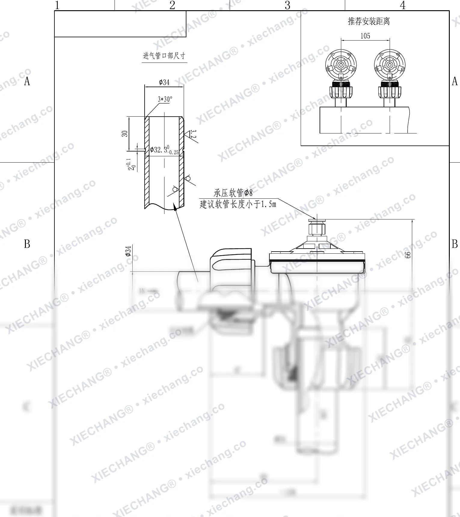 DCF-ZM-25-DXK · 1" · vanne à filetage mâle (électrovanne à impulsions à angle droit à filetage mâle) — Plan d'installation
