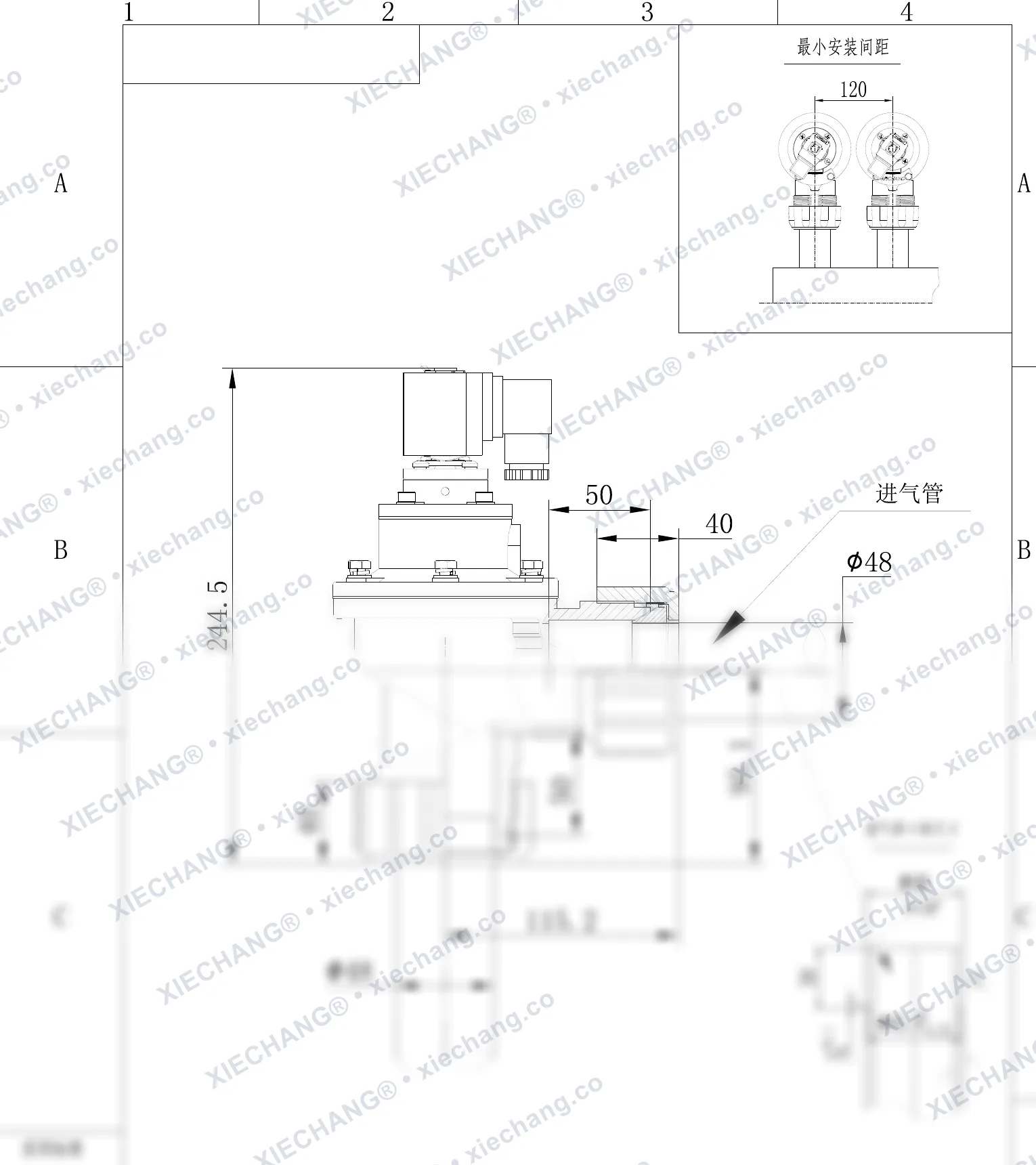 DCF-ZM-40S-C · 1½" · électrovanne à impulsions à filetage mâle — Plan d'installation