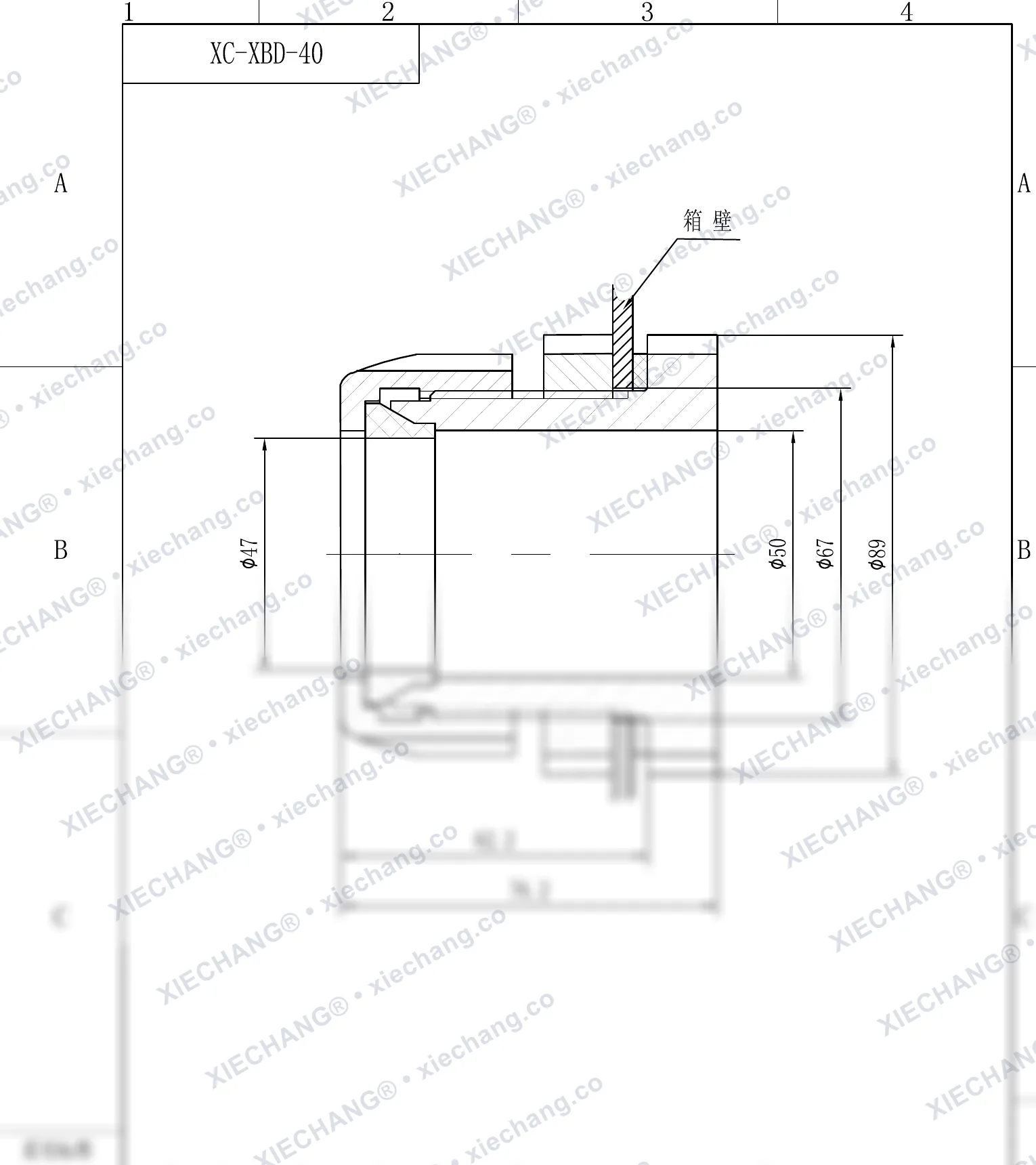 XC-XBD-40 · DN40 · raccord traversant à filetage simple (montage cloison) — Plan d'installation