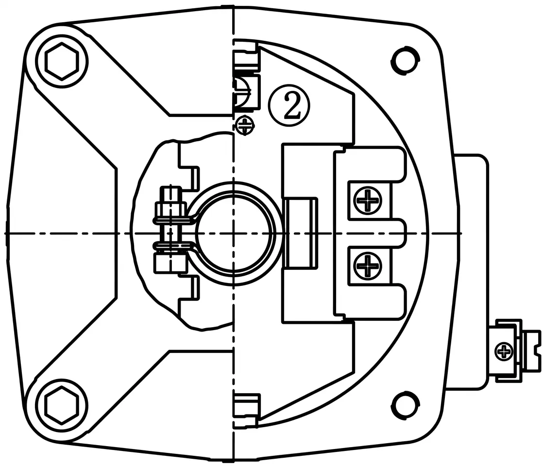 Plan de détail en coupe supérieure du boîtier de bobine à l'épreuve des flammes Ex db